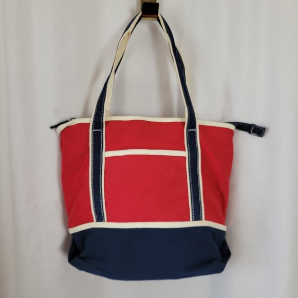 Canvas Tote Beach Bag shopping travel Red White Blue zip top versatile EUC - Picture 1 of 9